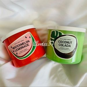 2 NEW WATERMELON COCONUT COLADA BBW 3 WICK CANDLES